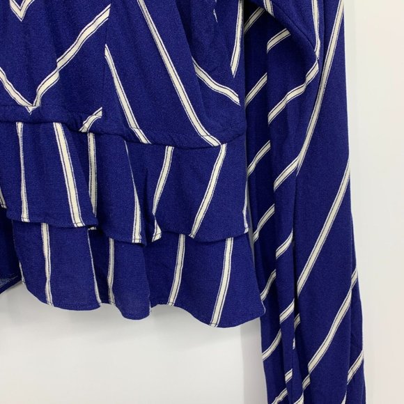 Free People Top Samifran Blue Stripe V Neck Button Long Sleeve - Picture 12 of 12